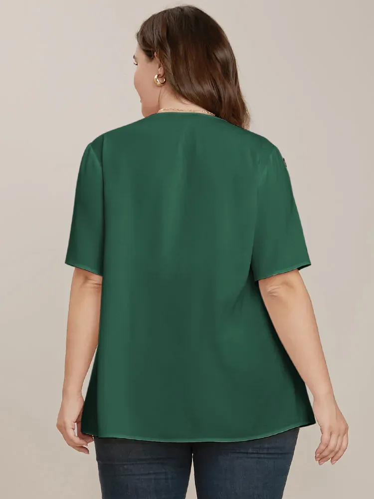 Plain Round Neck Button Detail Blouse
