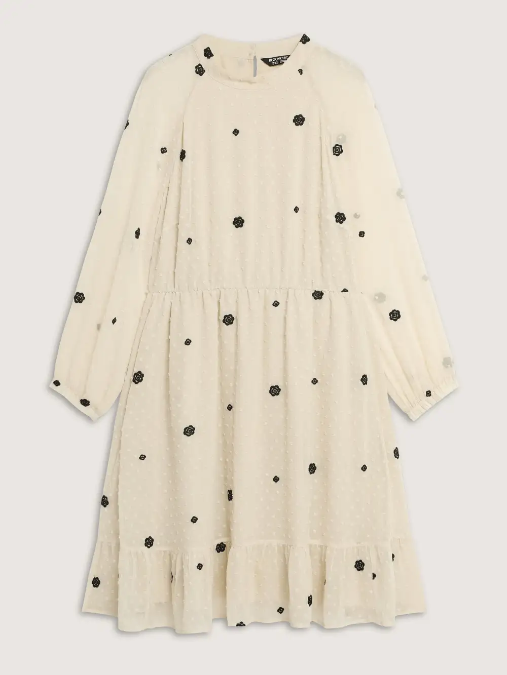 Sheer Textured Ruffled Hem Midi Dress