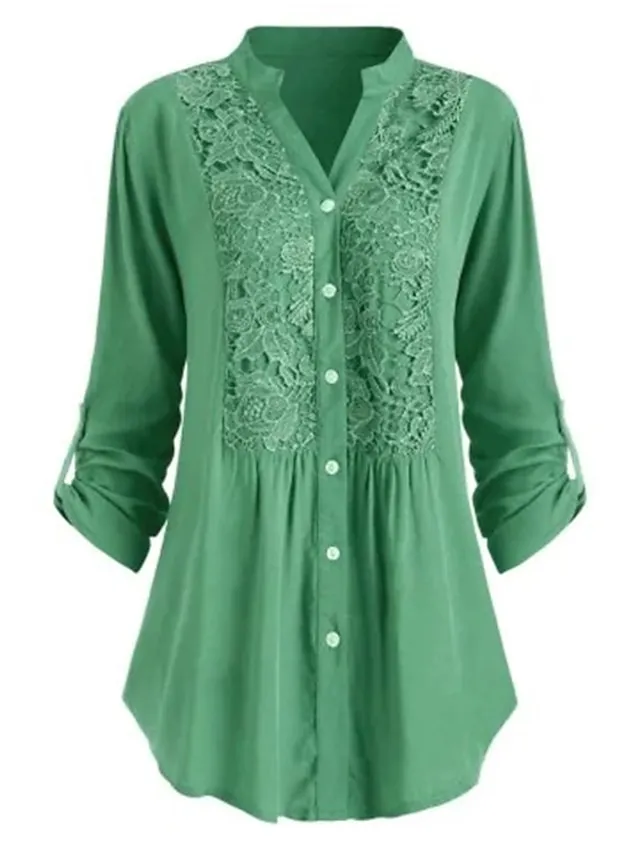 Women's Shirt Tunic Shirts Black White Wine Solid Color Floral Florals Lace Lace Trims Long Sleeve Daily Weekend Streetwear Casual Shirt Collar Regular Fit Spring Fall Winter
