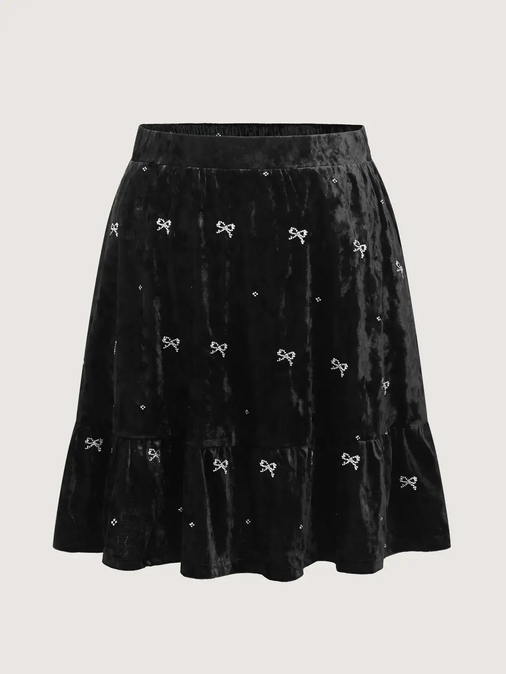 Velvet Bowknot Ruffled Mini Skirt