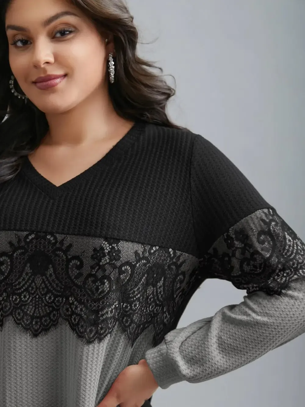 Crochet Lace Mesh Contrast Patchwork Top