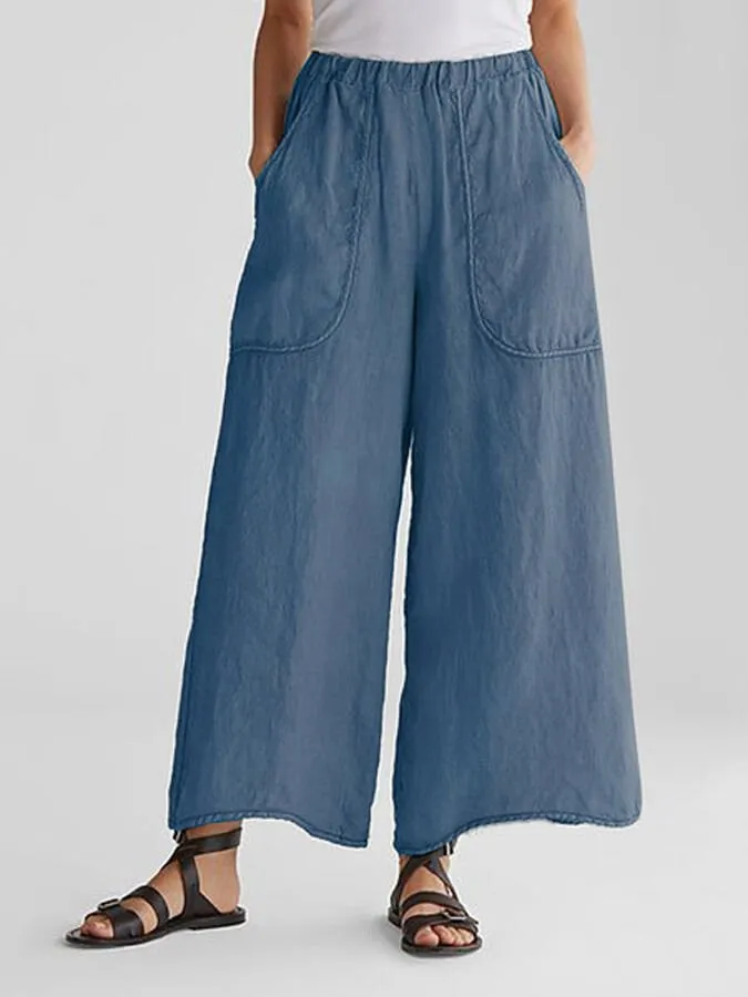 Women's Casual Cotton Linen Wide Leg Pants