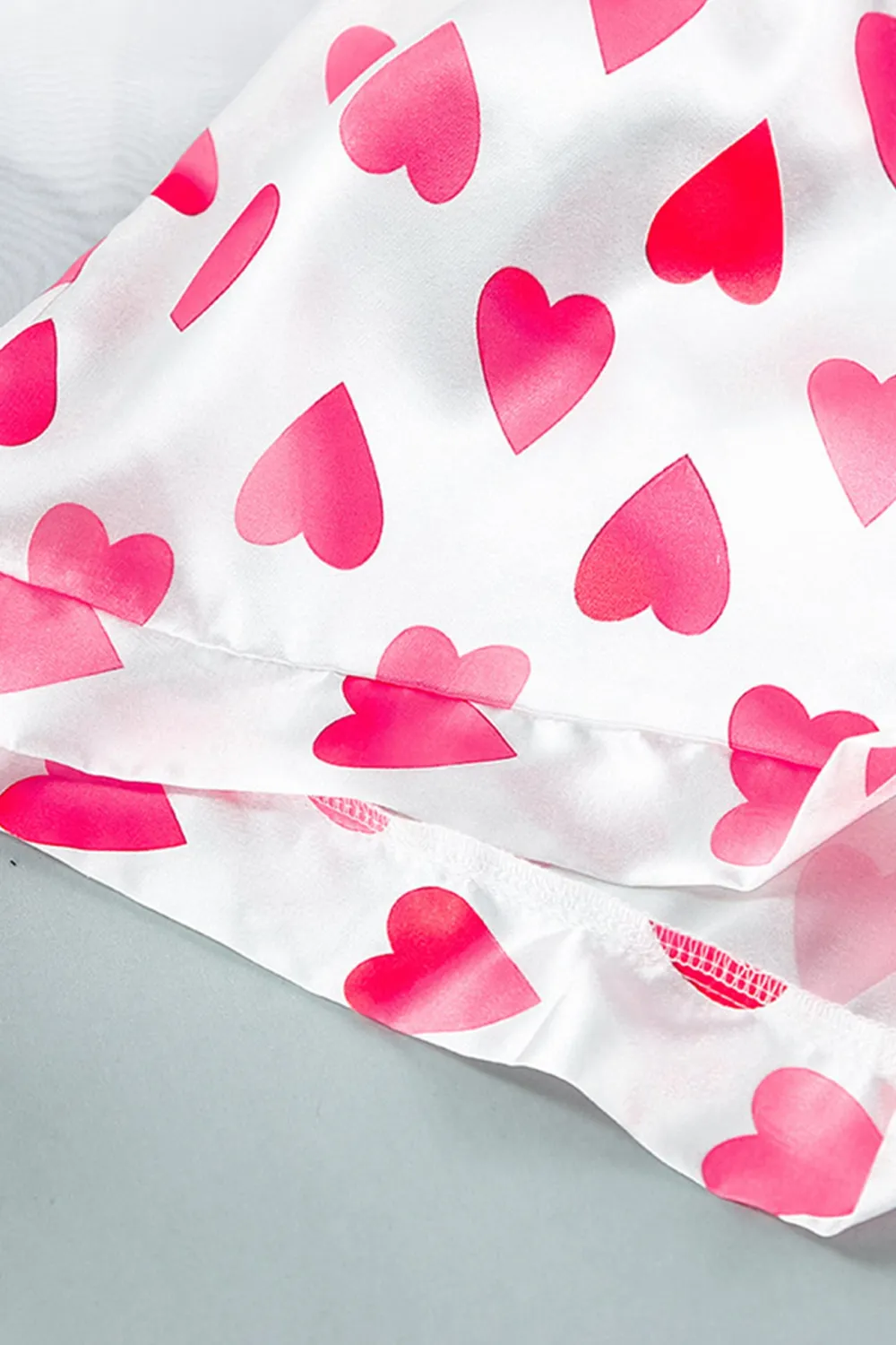 Peach Heart Print Shirt Two-Piece Shorts Set