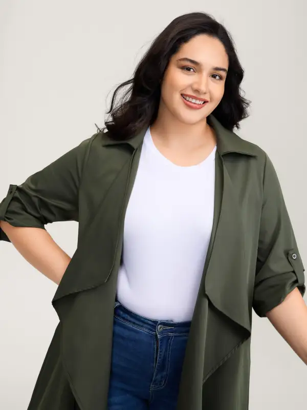 Oversized Tab Sleeve Open-Front Coat