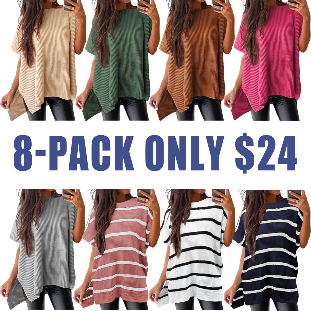 Women's Oversized Knit Sweater – Drop Shoulder, Short Sleeve, Casual Summer Pullover