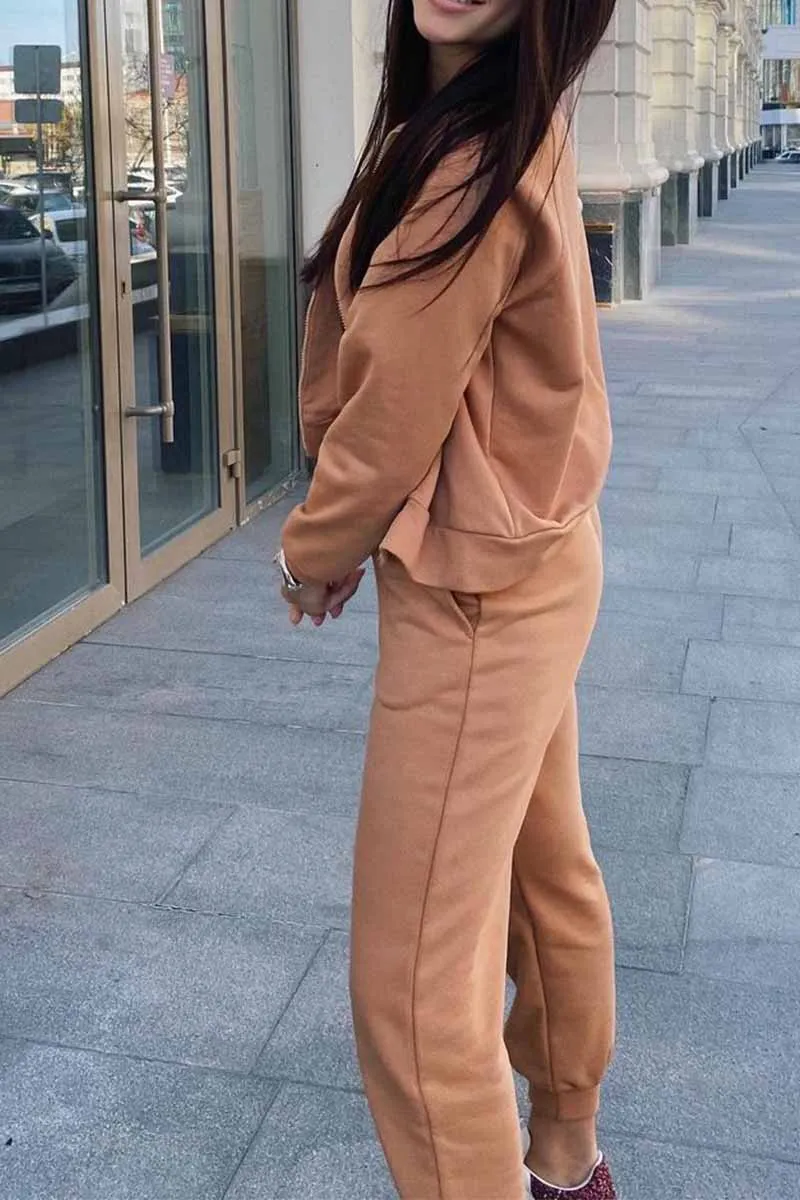 Florcoo Loose Solid Color Two-Piece Suit Tops