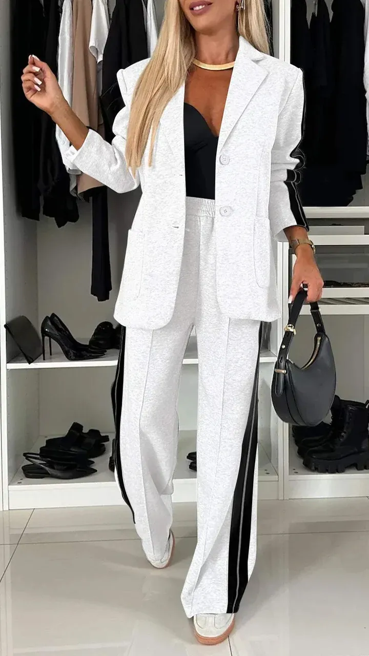 Women's Fashion Contrast Color Jacket & Pants Two-piece Set