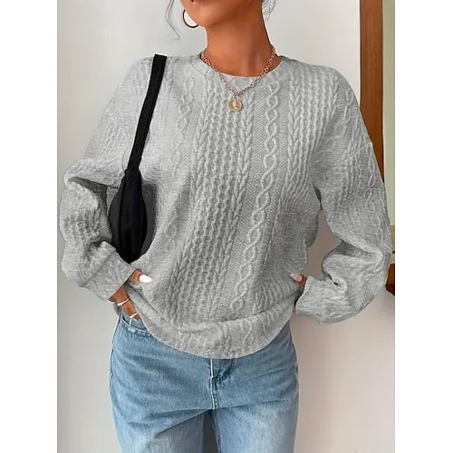 Women's Sweatshirt Plain Work Zipper Black White Pink Elegant Modern Loose Fit Crew Neck Long Sleeve Micro-elastic Spring Fall