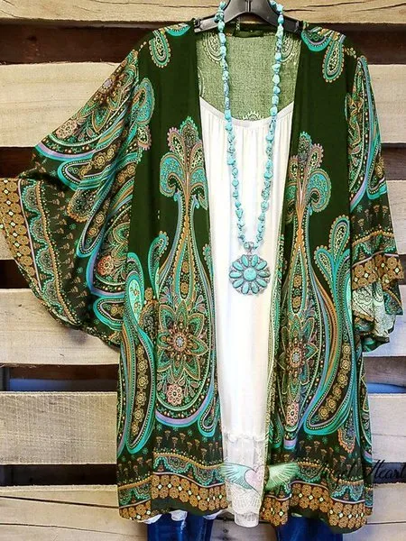 Plus Size Abstract Casual Long Sleeve Cardigan