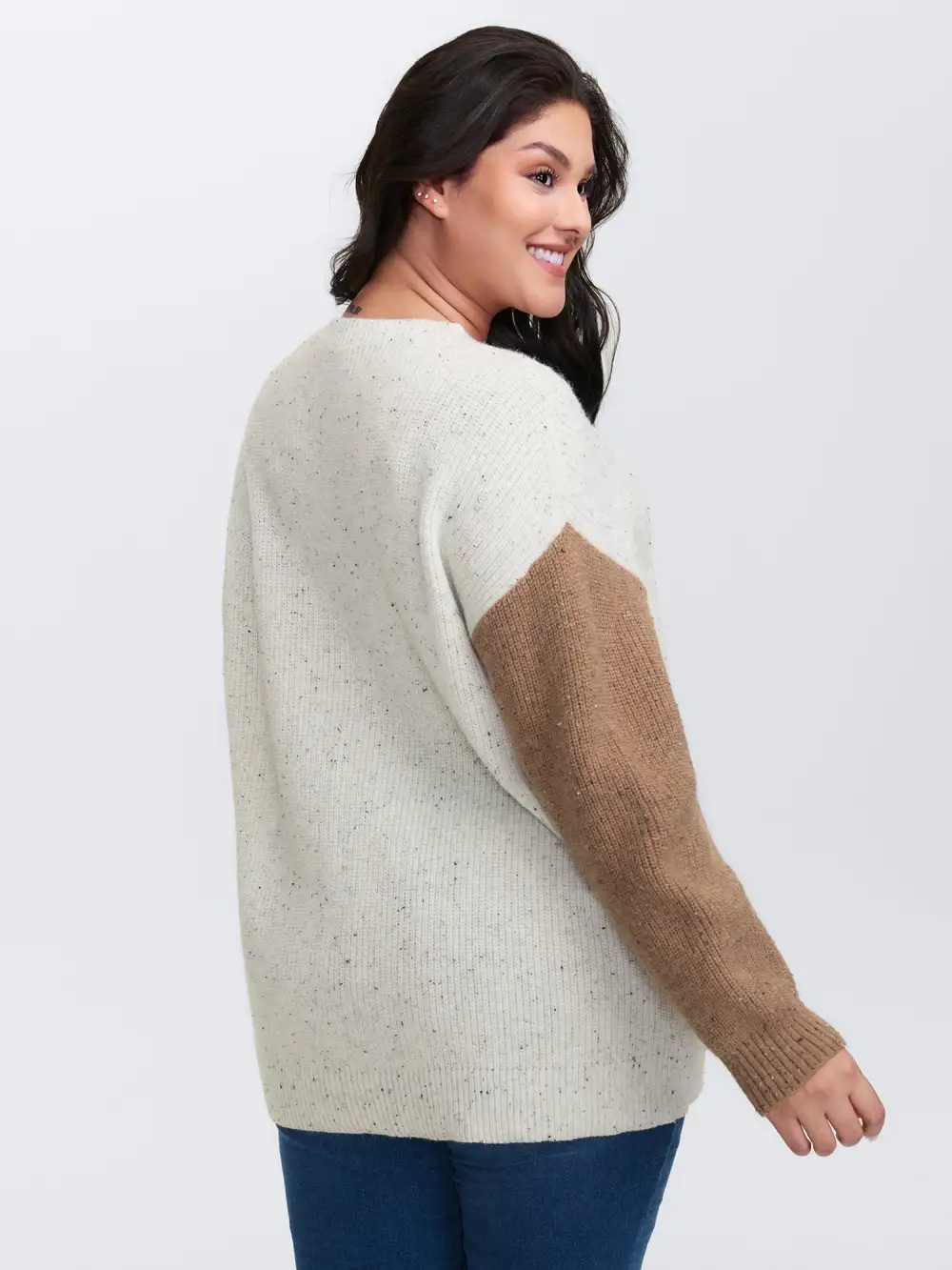 Textured Color Contrast Sleeve Pullover