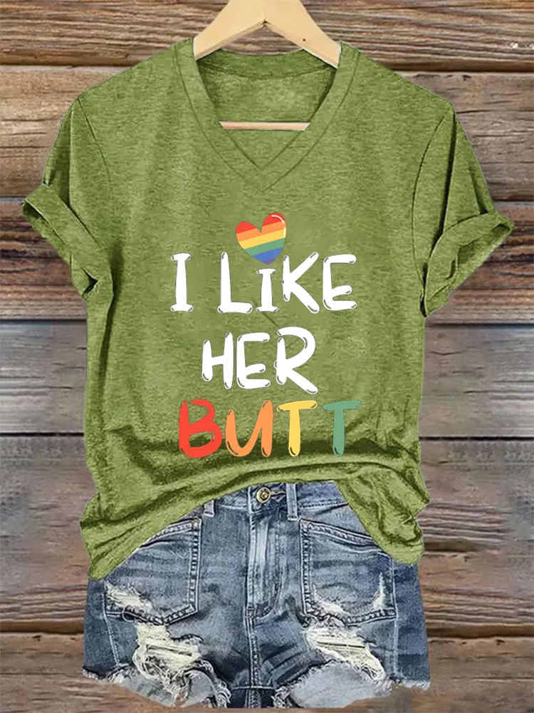 Women'S T-Shirt LGBT Lesbian Matching Couples Compliment I Like Her Butt T Shirt