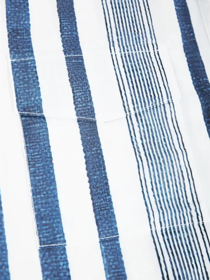 Double Pocket Vertical Blue and White Stripe Tunic Top