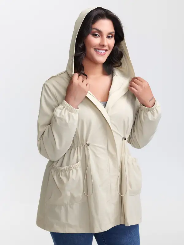 Drawstring Waist Pockets Hooded Coat