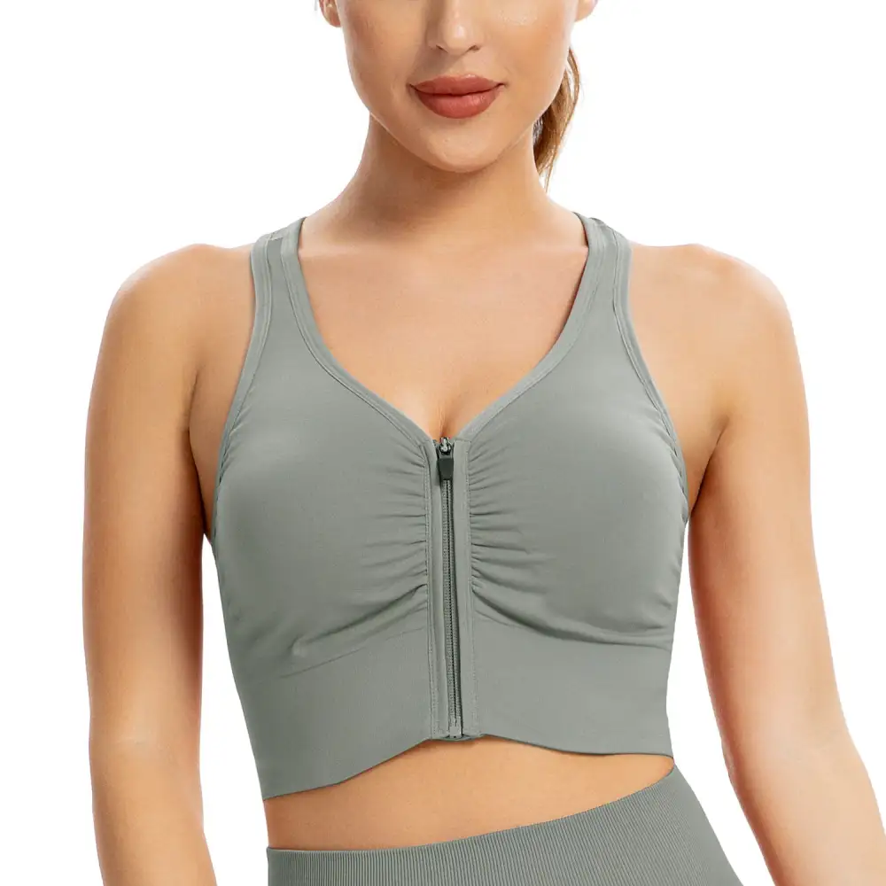 Women's Zip Front Sports Bra Padded Low Impact Wirefree Yoga Bras X Back Comfortabe Bra Workout Tank Tops