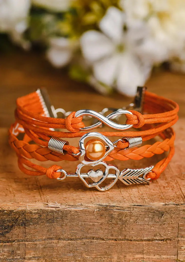 Heart Arrow PU Leather Multi-Layered Bracelet