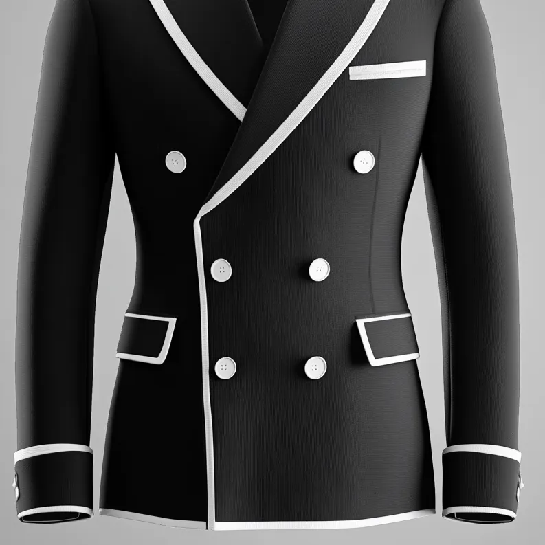 Men's Peak Lapel Long Sleeve Double Breasted Contrast Binding Blazer