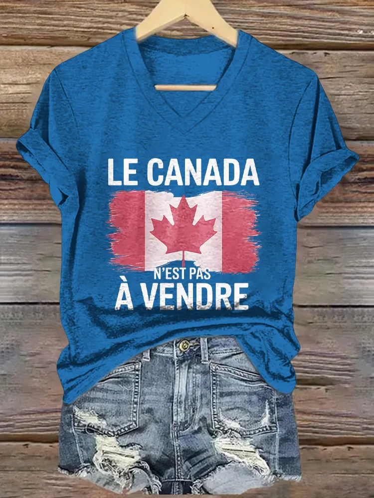 Le Canada N'Est Pas A Vendre Printed V-Neck Short-Sleeved T-Shirt