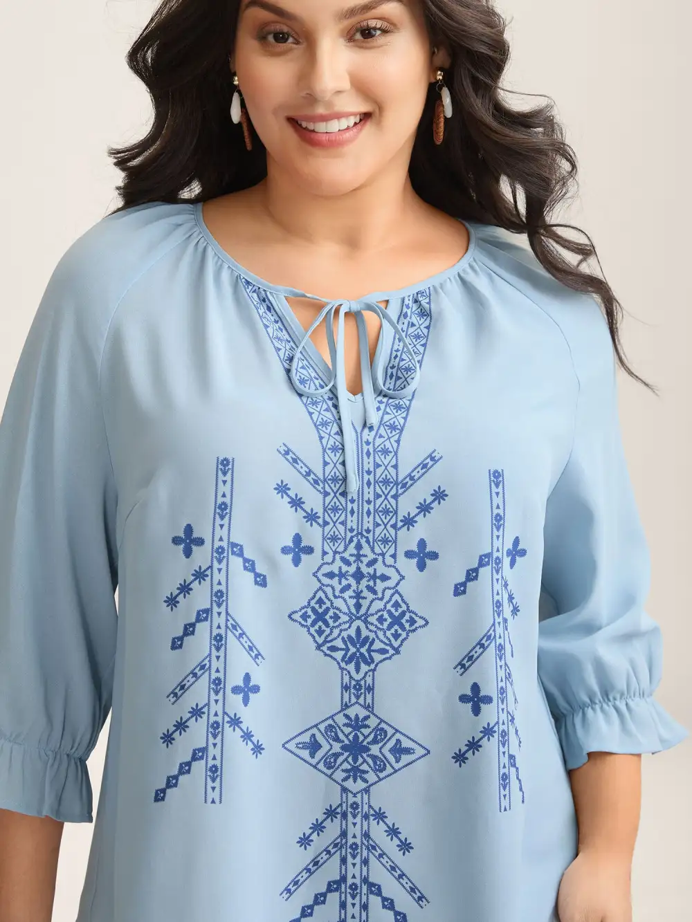 Boho Print Neck Tassels Shirt