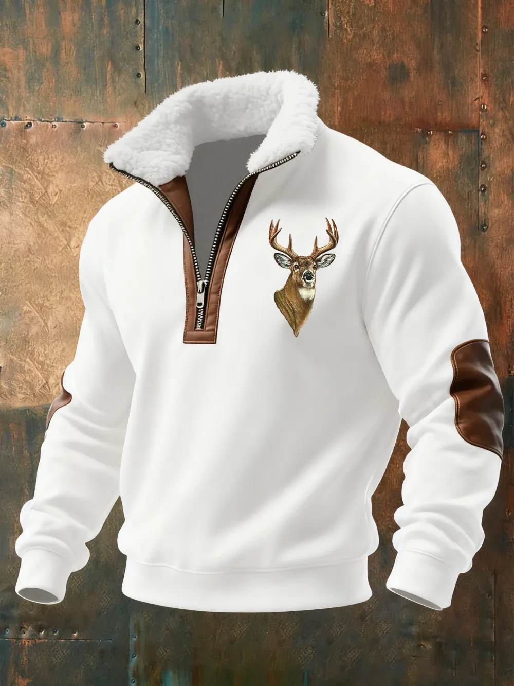 Men's casual retro fur collar elk sweatshirt