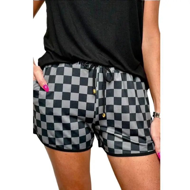 Women’s Checkered Drawstring Shorts – Elastic Waist, Casual Summer Style with Pockets