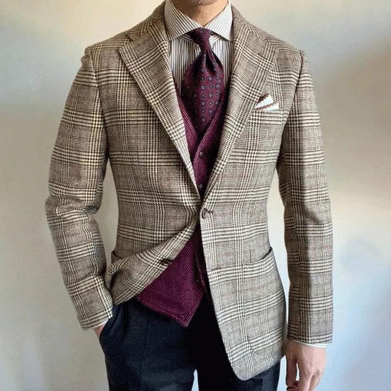 Men's Business Notch Lapel Two Button Chest Pocket Solid Blazer