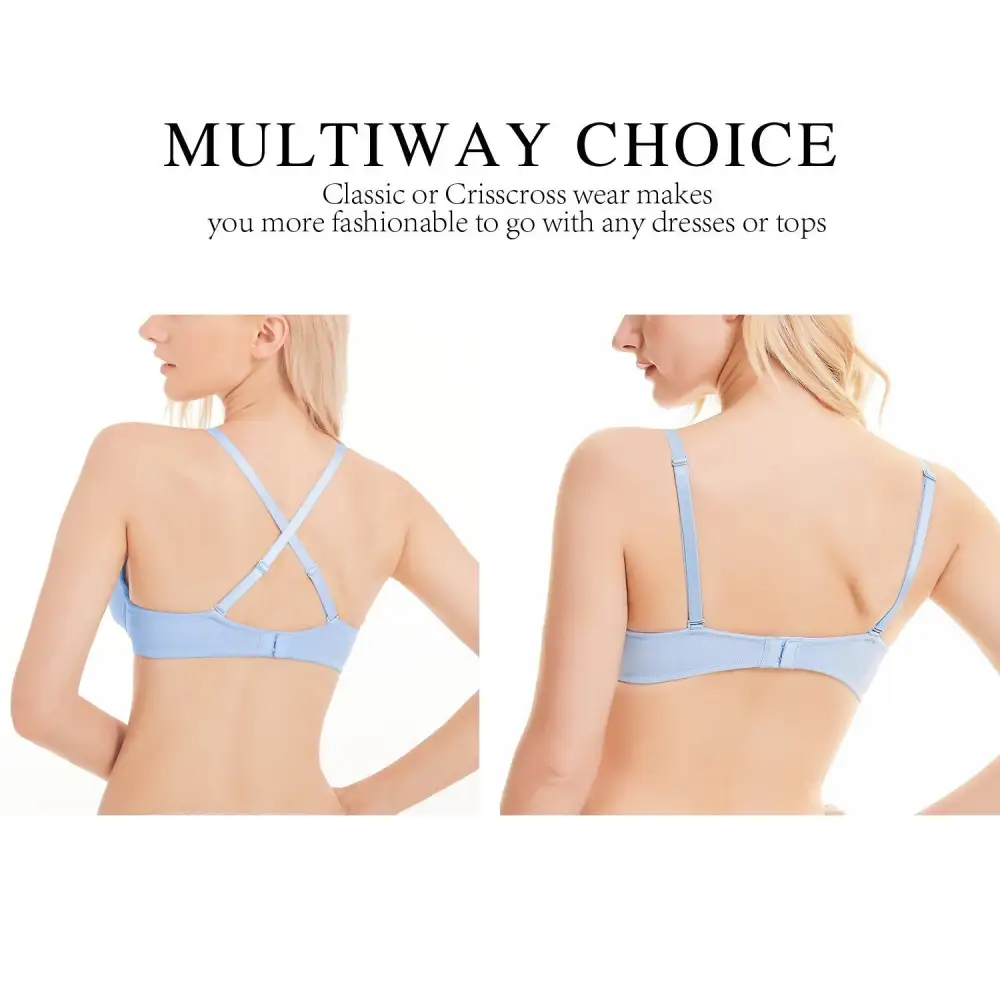Women's Push Up Bra Deep V Plunge Underwire T-Shirt Bra Multiway 2 Cups Up