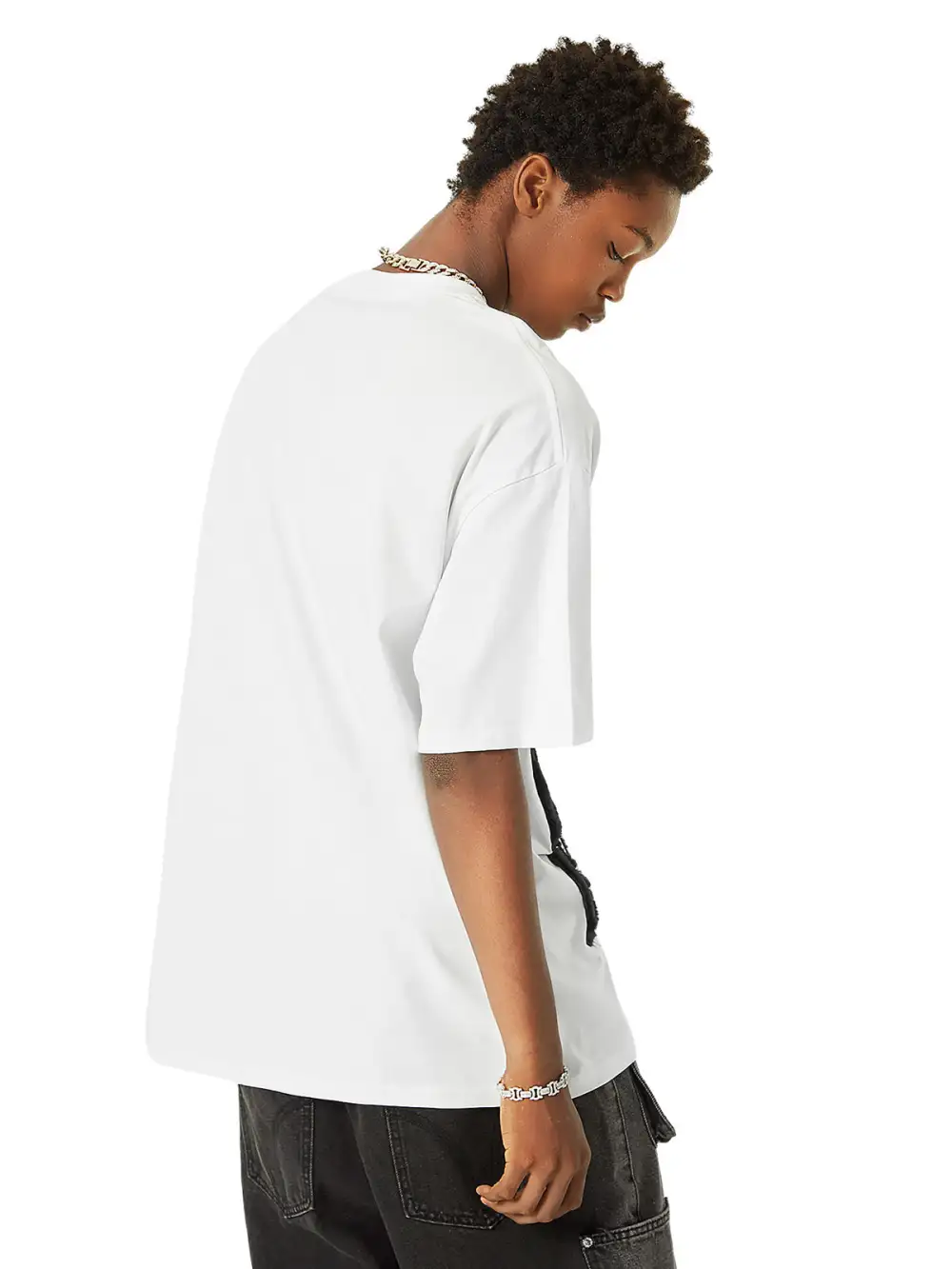 Suede Embroidered Letters Street Rap T-shirt - 2047