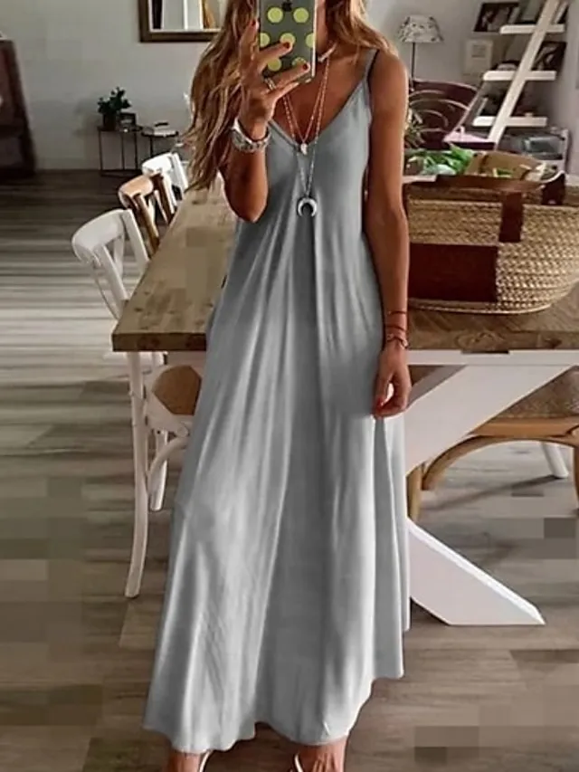 Women's Color Gradient Casual Dress Swing Dress Long Dress Maxi Dress Blue Pink Yellow Sleeveless Backless Spring Summer V Neck Hot Weekend Regular Fit Boom Sale Dress S M L XL XXL 3XL 4XL 5XL