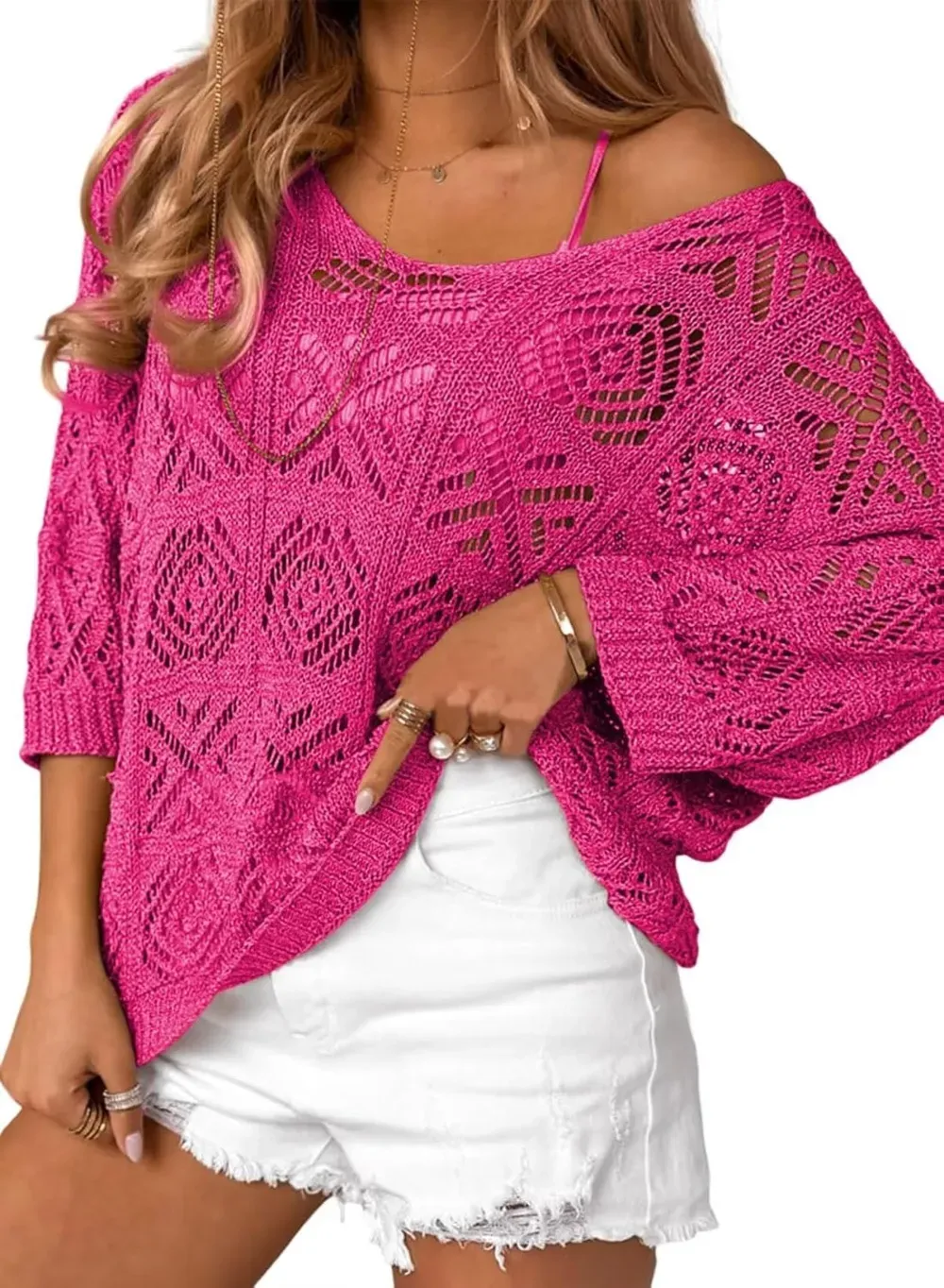 ✨Women's 2025 Spring Summer Crochet Hollow Out Pullover Off Shoulder Top