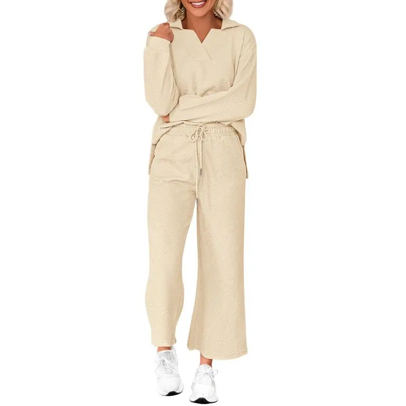 Women 2025 FW 2-Piece Pullover & Wide Leg Pants Lounge Set