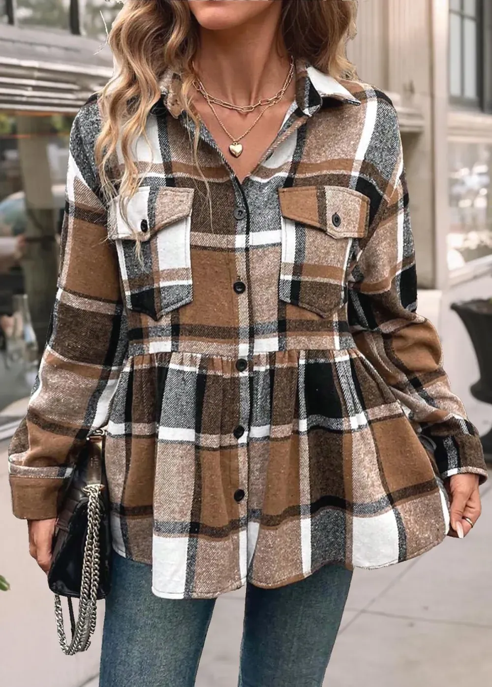 Multi Color Tummy Coverage Plaid Long Sleeve Coat