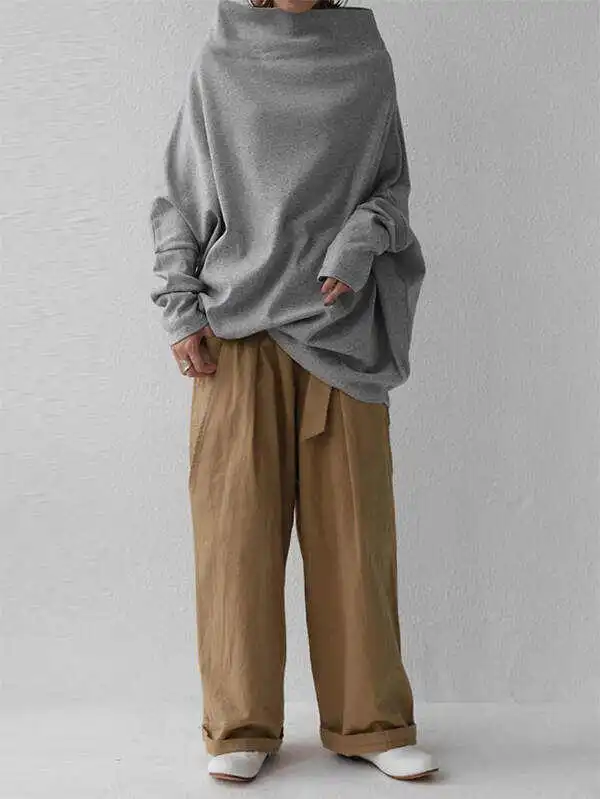 Stylish 3 Colors Loose Stand Collar Batwing Sleeve T-Shirt Tops