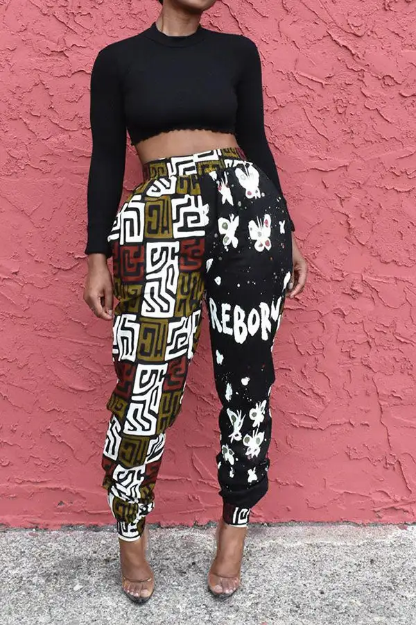 Geometric Print Patchwork Bloomers Pants