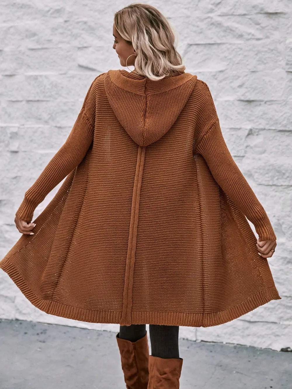 Chevron Pattern Bishop Sleeve Duster Cardigan
