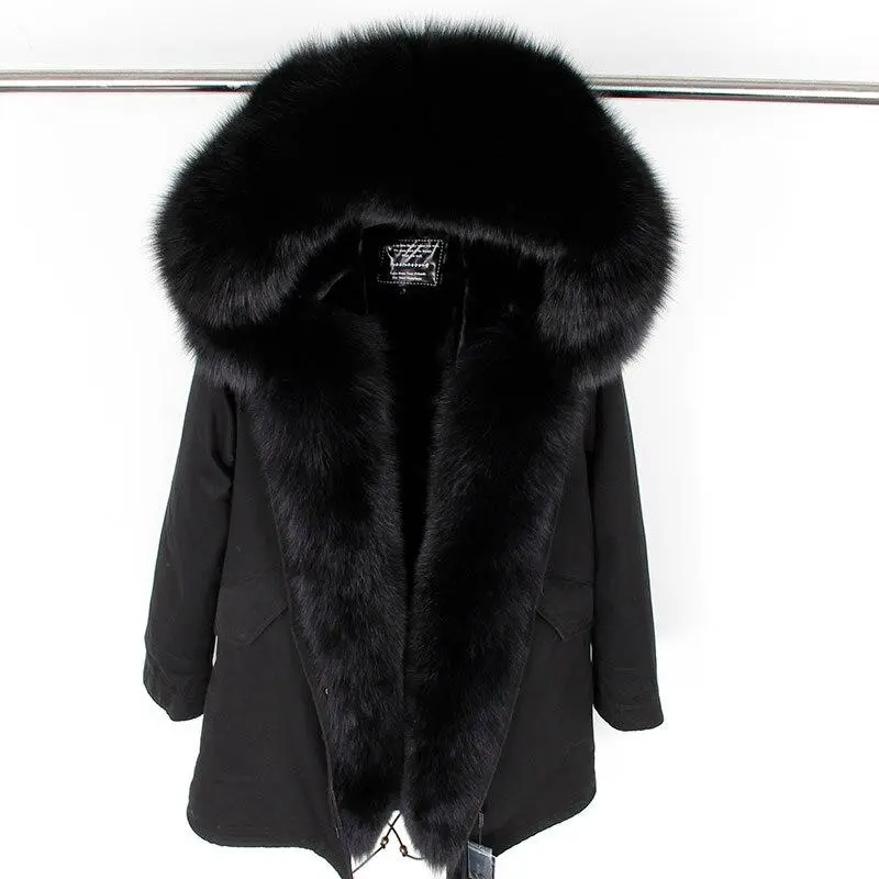 Women's Parka Natural Fox Fur Long Coat Artificial Fur Lining Fur