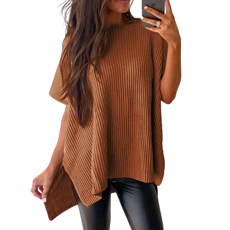 Women's Oversized Knit Sweater – Drop Shoulder, Short Sleeve, Casual Summer Pullover