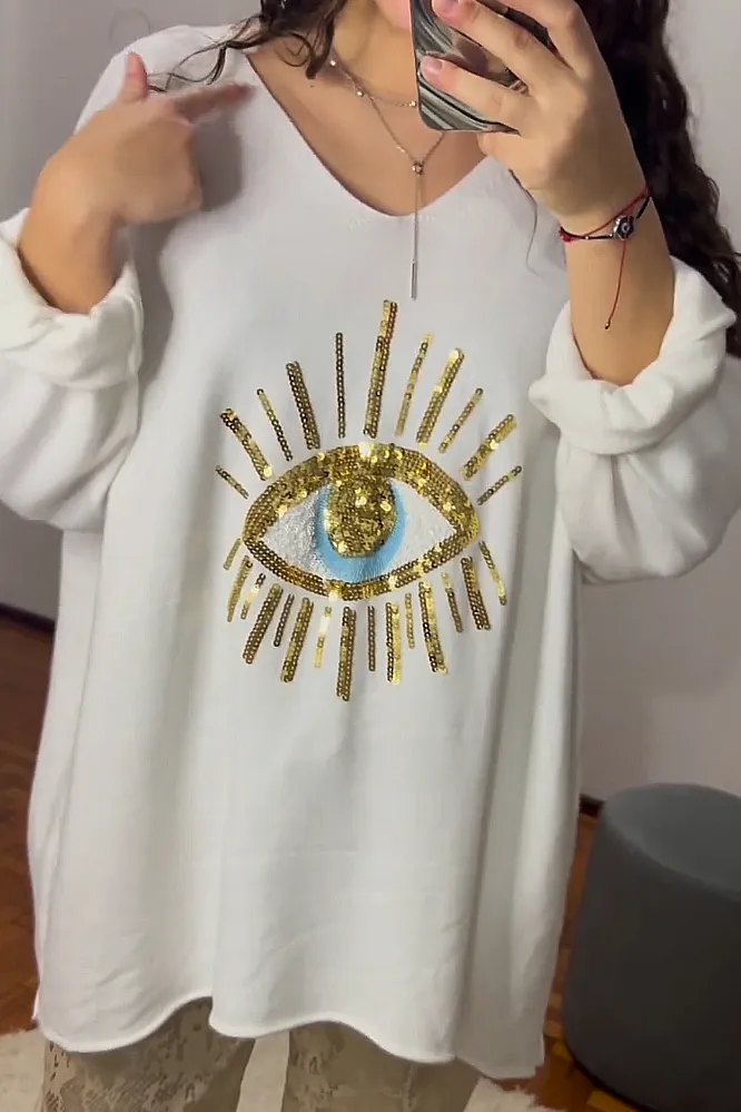 Women's Eye Pattern Top and Pants 2-Piece Set