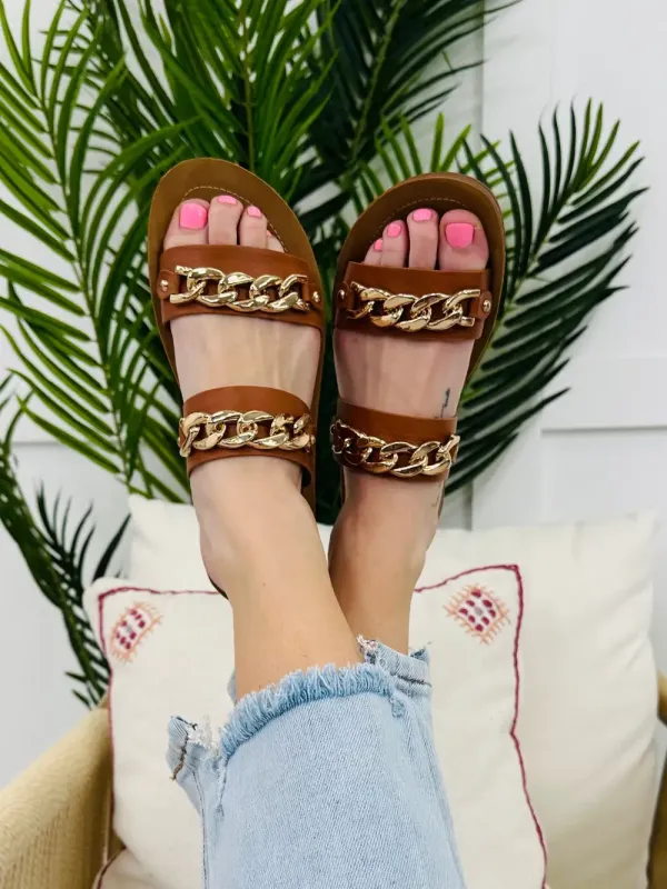 Golden Links Sandals In Cognac