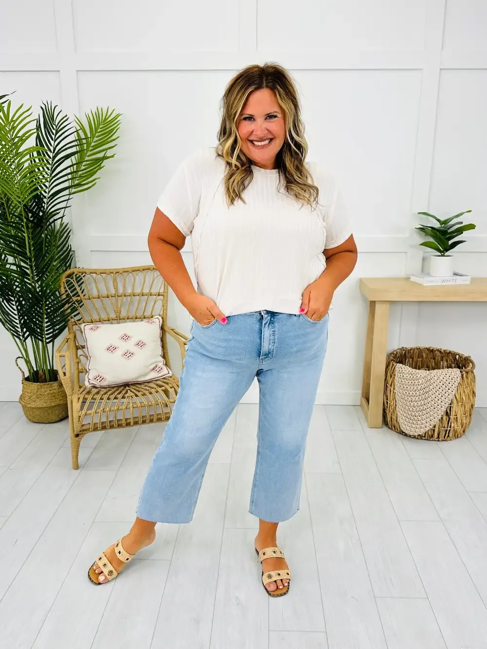 Along For The Ride Wide Leg Cropped Jeans With Tummy Control
