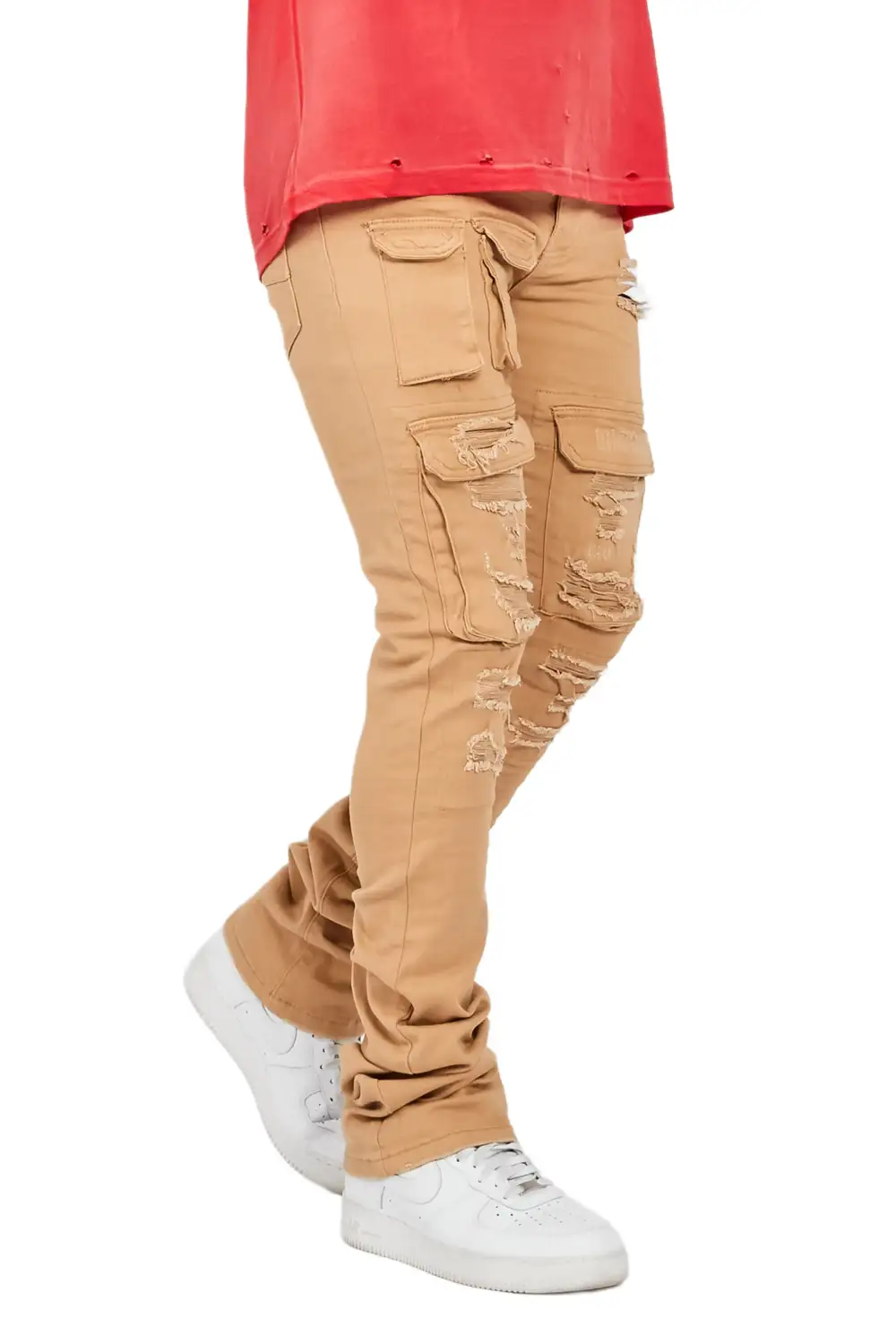 Vance Khaki Stacked Flare Cargo Jean