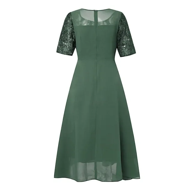 Women‘s Cocktail Party Dress Lace Dress Midi Dress Green Blue Purple Half Sleeve Floral Embroidery Lace Summer Spring Crew Neck Elegant Classic Wedding Guest 2023 S M L XL XXL 3XL