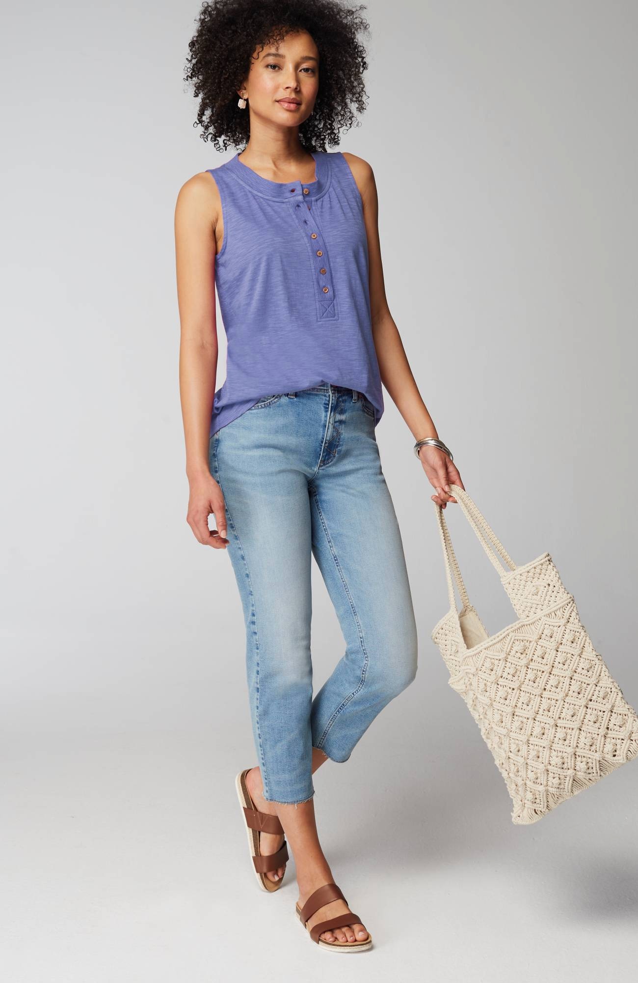 Rib-Trim Henley Tank