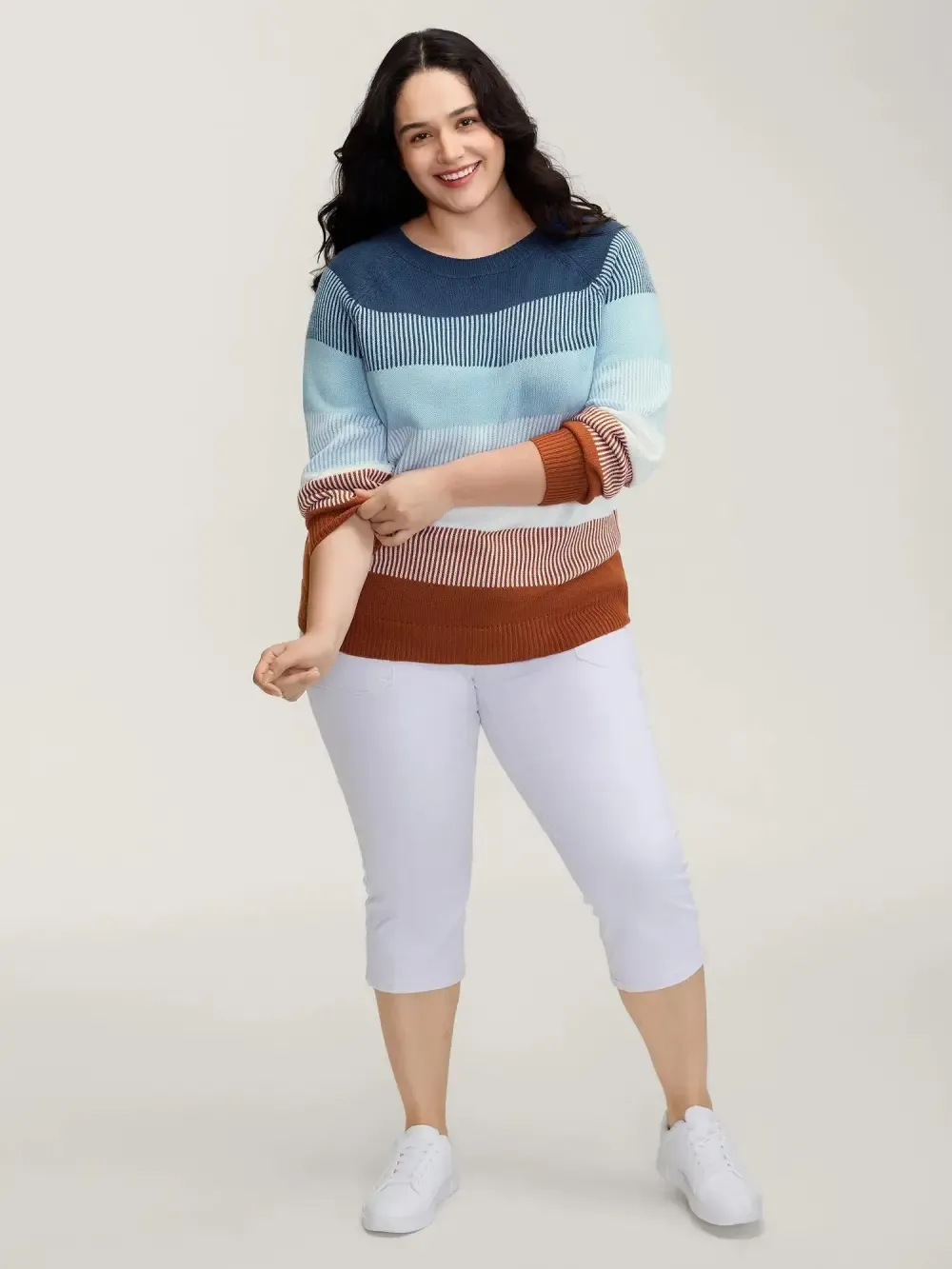 Color Stripes Textured Pullover
