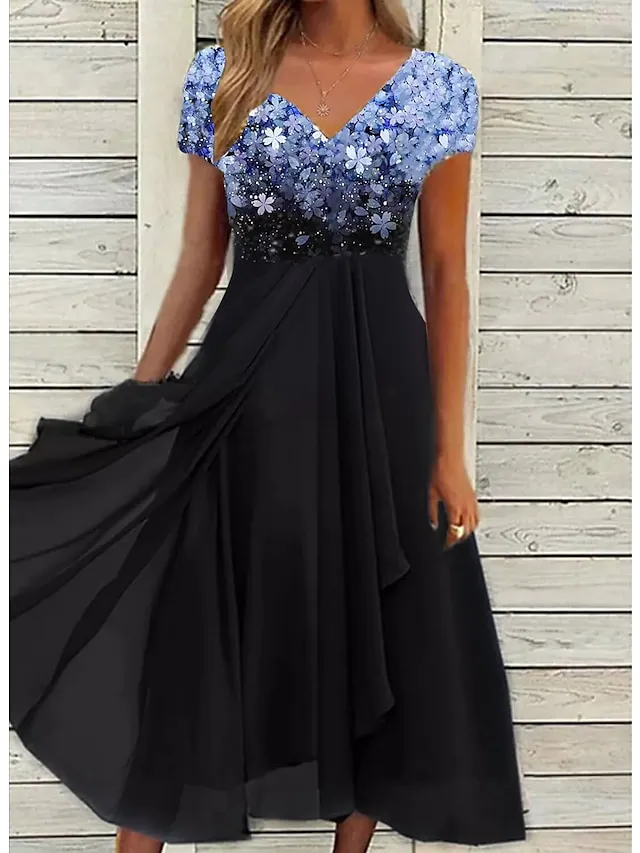 Women's Casual Dress Lace Dress Sheath Dress Midi Dress Black Blue Purple Short Sleeve Floral Ruched Fall Spring Summer V Neck Stylish Vacation Weekend 2023 S M L XL XXL 3XL 4XL 5XL