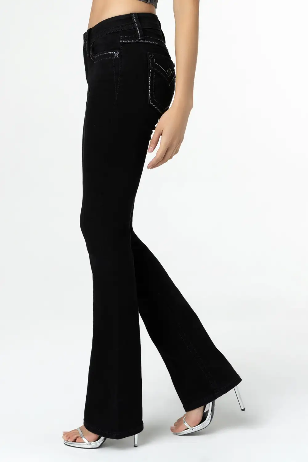 Silver Metallic Classic Black Bootcut Jeans