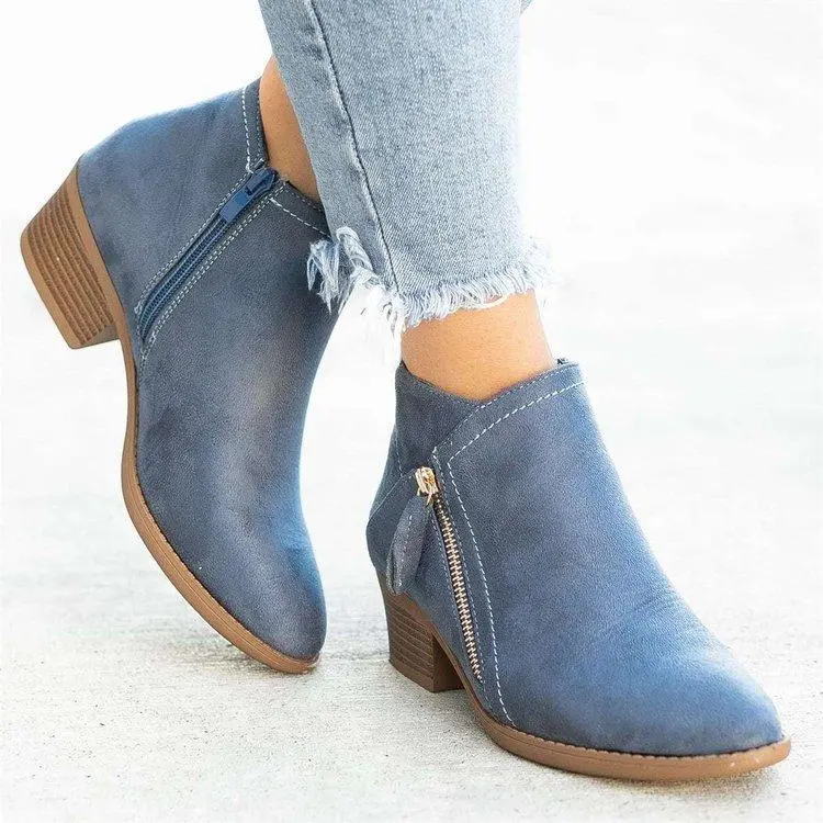 Casual Chunky Heel Zipper Short Boots