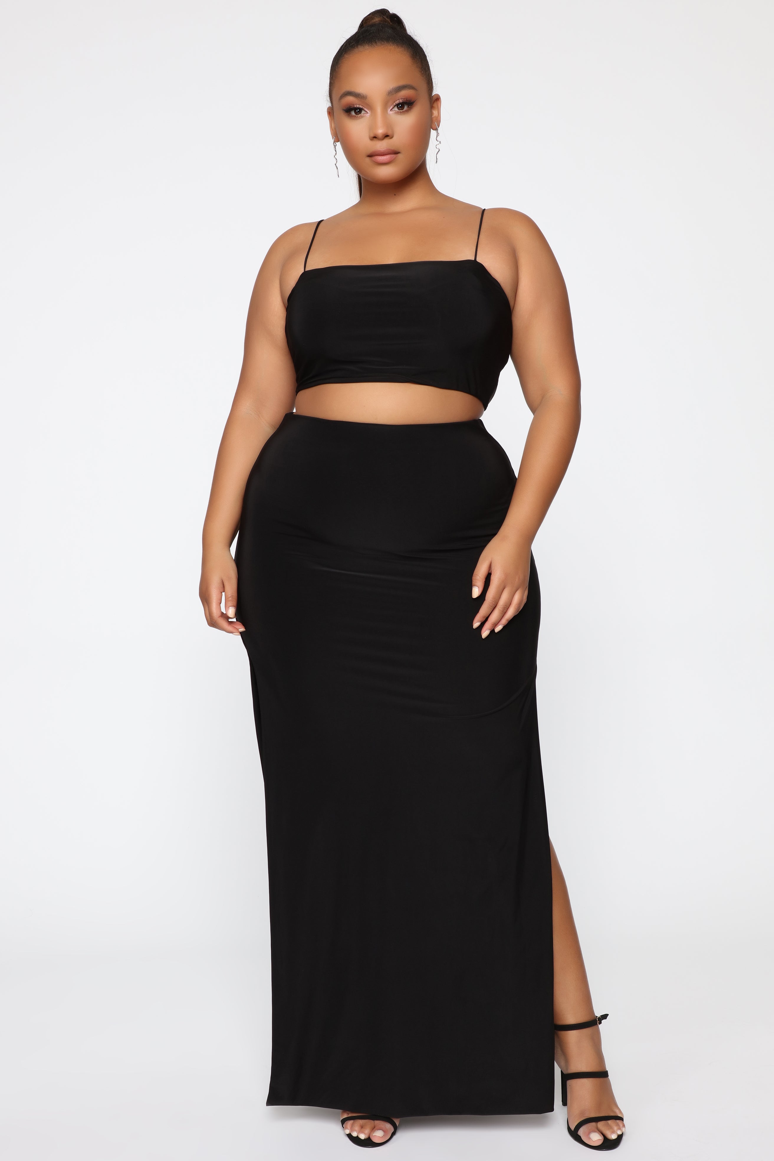 Mariah Slit Skirt Set - Black