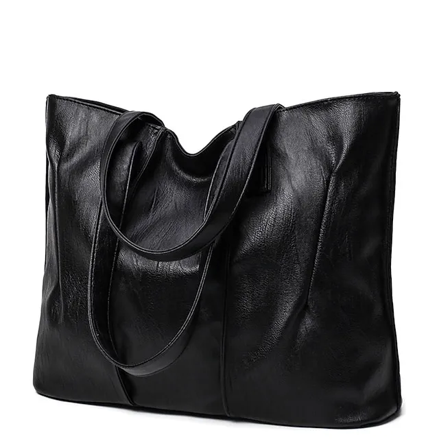 Women's Tote Shoulder Bag Top Handle Bag Shopper Bag PU Leather Shopping Daily Large Capacity Solid Color Black Red Wine Grey