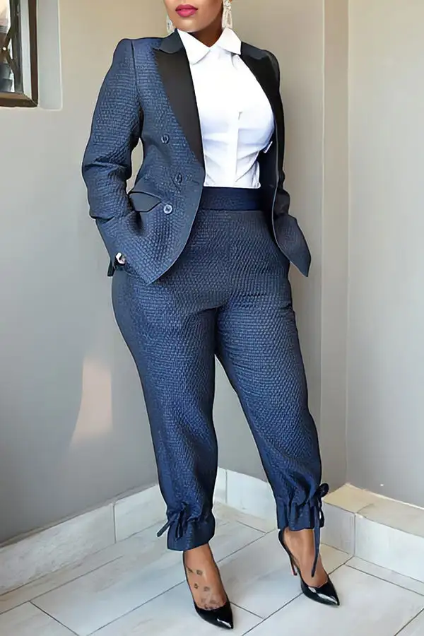 Navy Blue OL Peak Lapel Ankle-Tied Pant Set