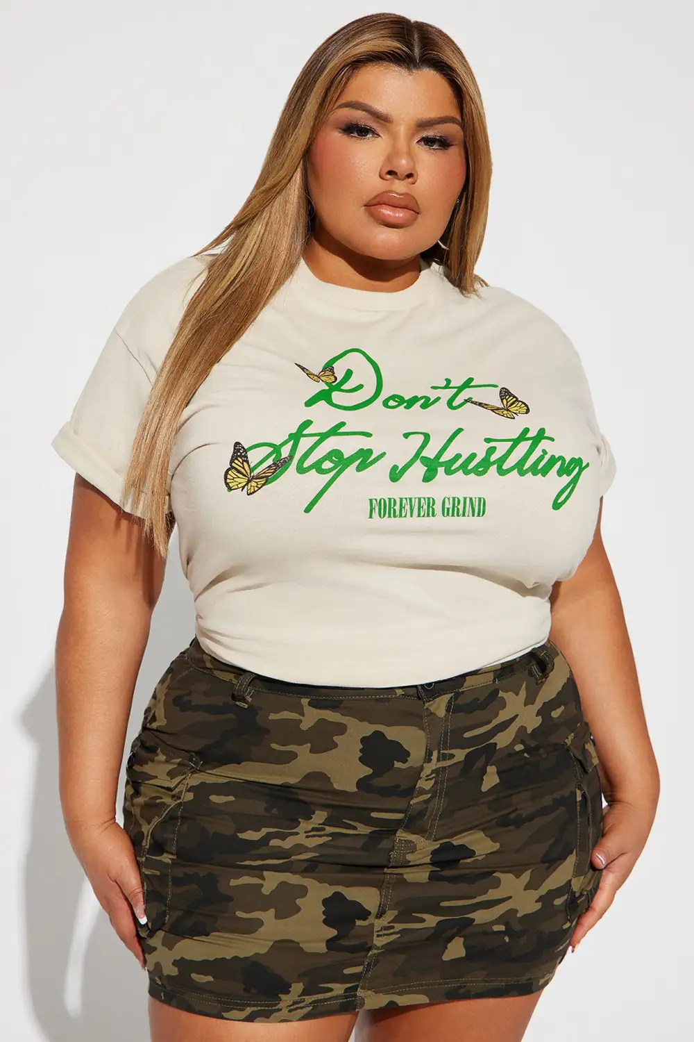 Don't Stop Hustling Graphic Tshirt - Khaki